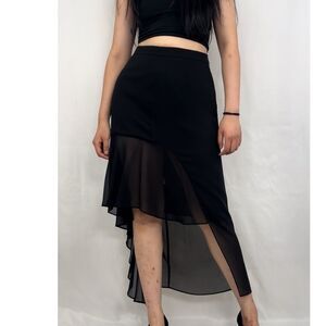 BCBGMAXAZRIA Black Chiffon Asymmetric Formal Skirt